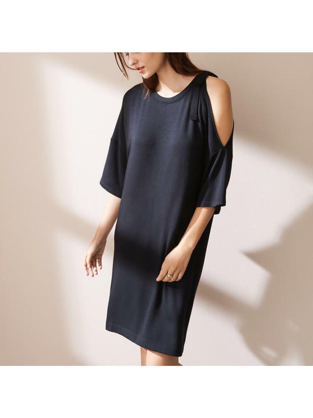 Lou & Grey Tie Shoulder Signature Soft Black Dress